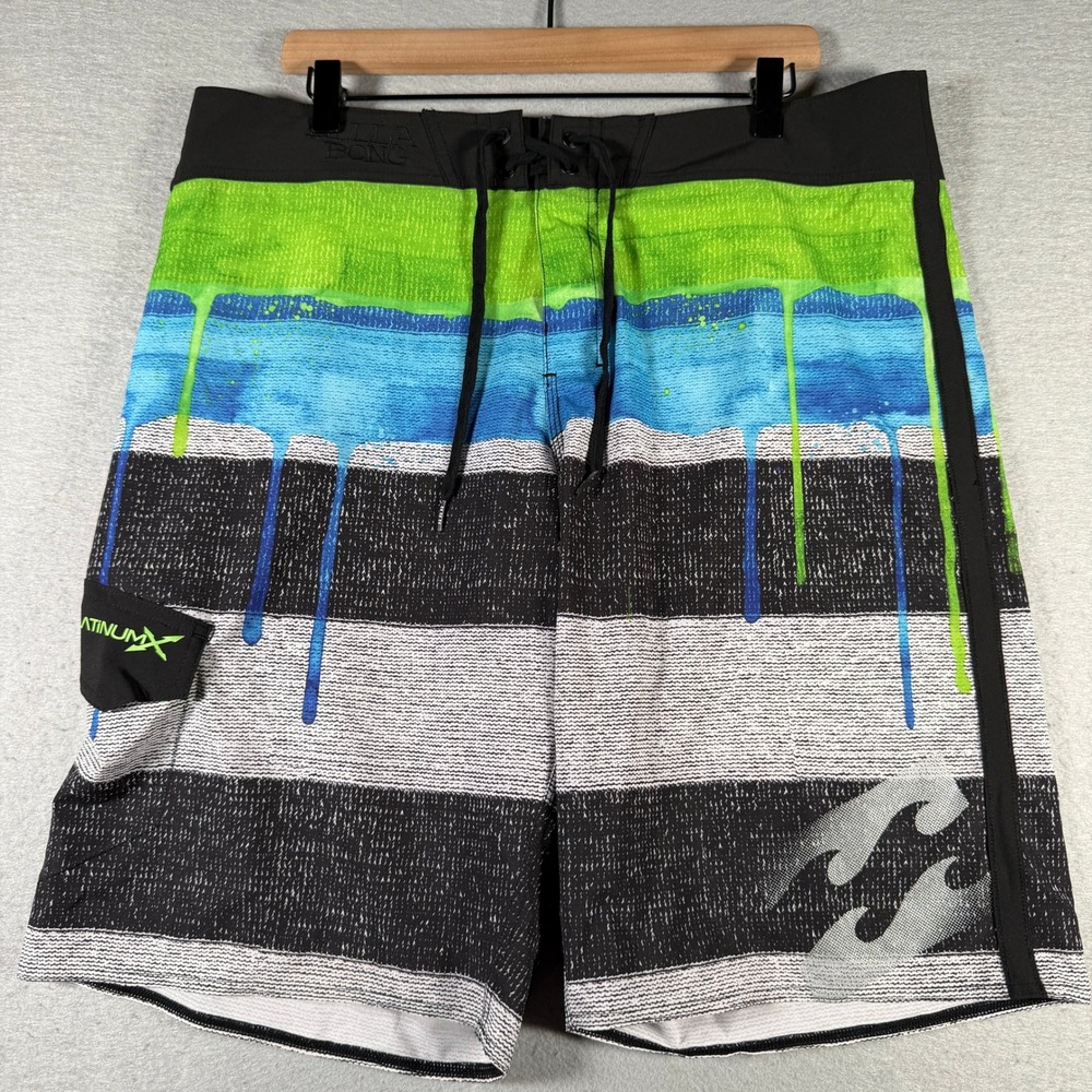 Billabong Platinum X Stretch Board Shorts Mens 36 Paint Drip Green Blue M109NVAN